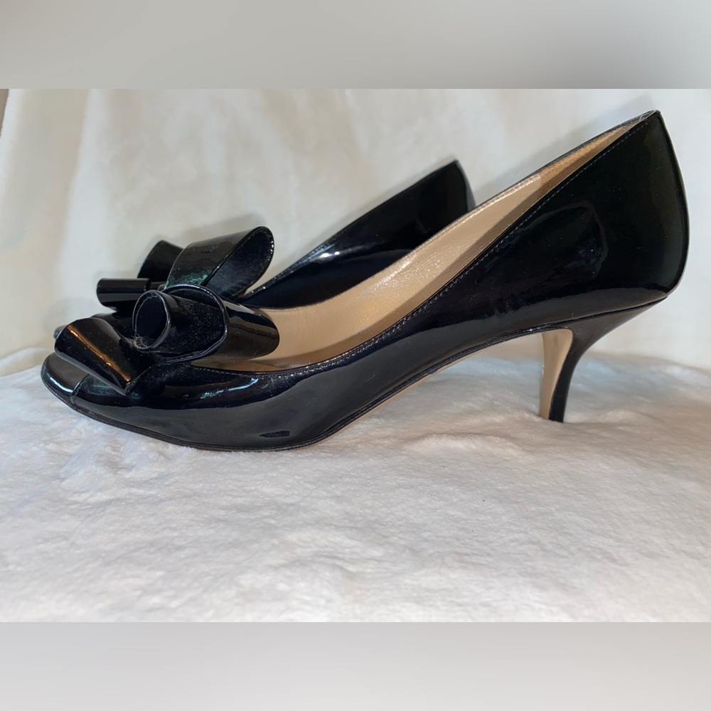 Valentino Black Patent Leather Peep Toe Heels - Picture 3 of 8
